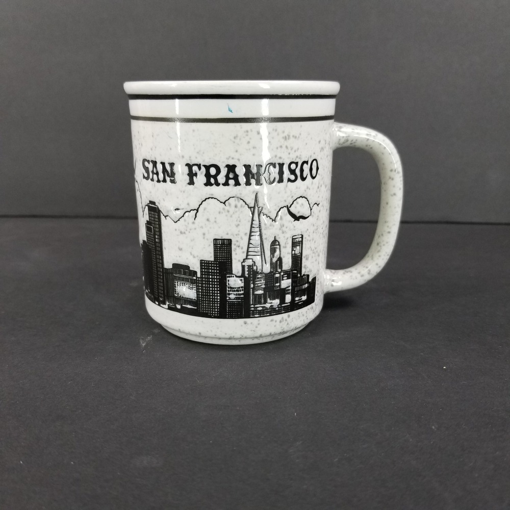 Vintage 1984 SMIWES San Francisco Skyline Speckled Ceramic Coffee Mug White